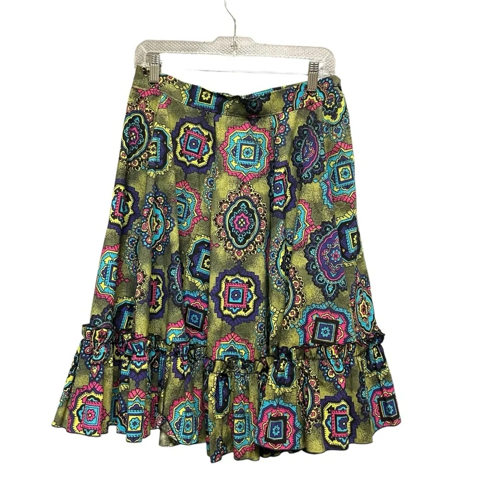 VTG Multicolor Abstract Geometric Tiered Ruffle Skirt - Size M - Picture 3 of 3